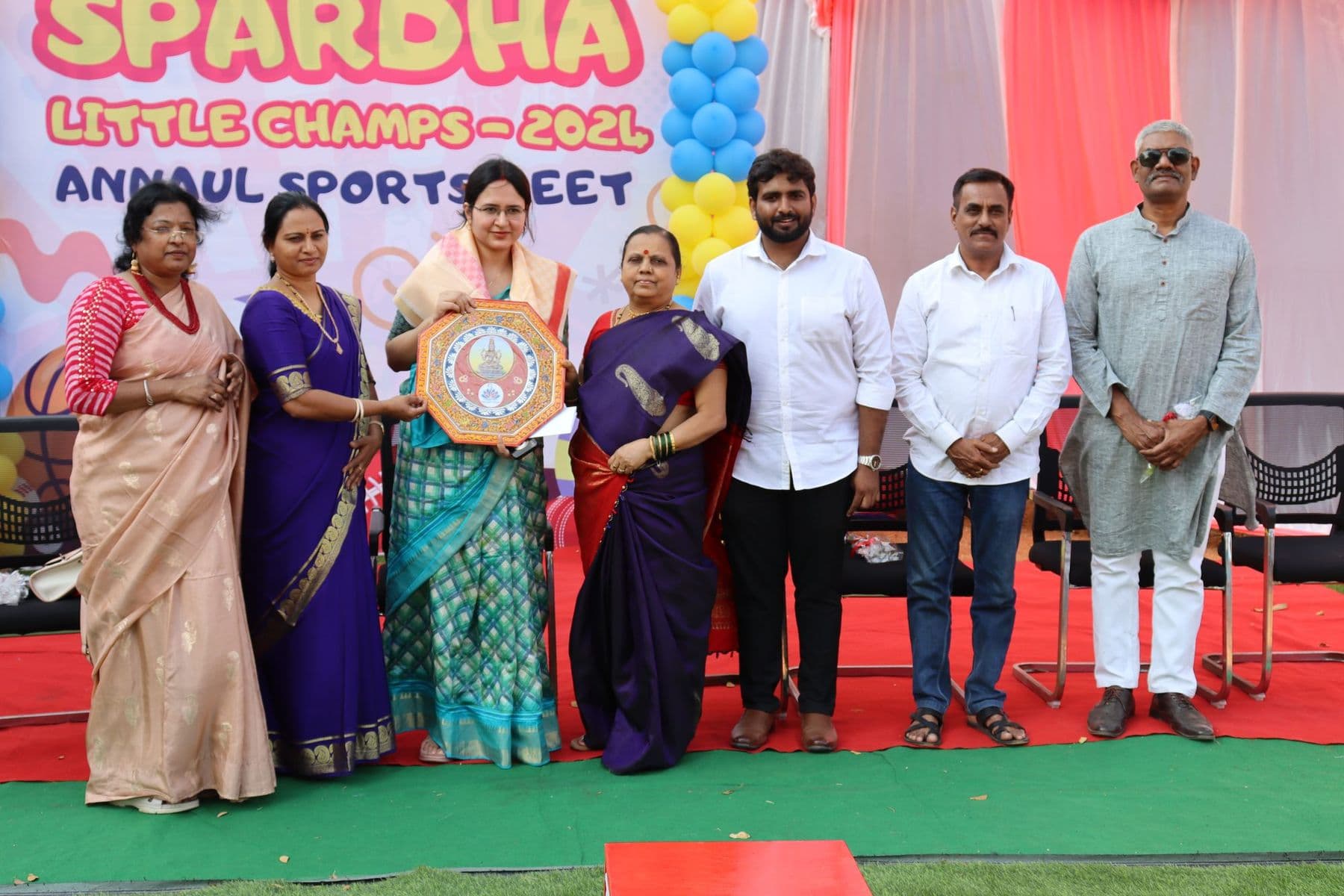 Guests of honour on stage at the Spardha Little Champs 2024 annual sports meet