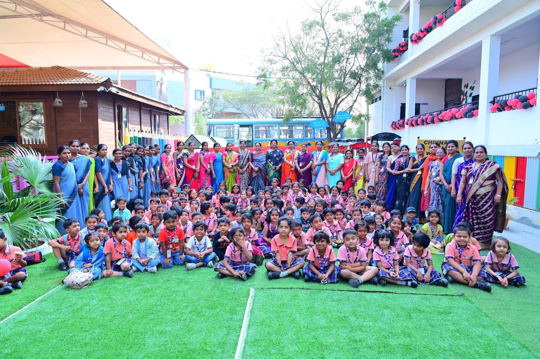 The whole school gathered on the lawn during Avishkar